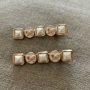Hair pin white enamel gold tone with butterflies